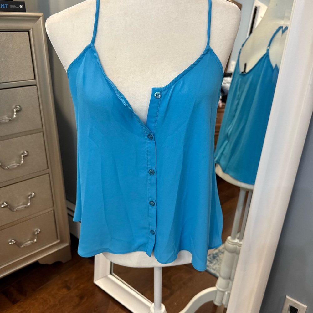 Aqua Blue Button-Down Spaghetti Strap Top